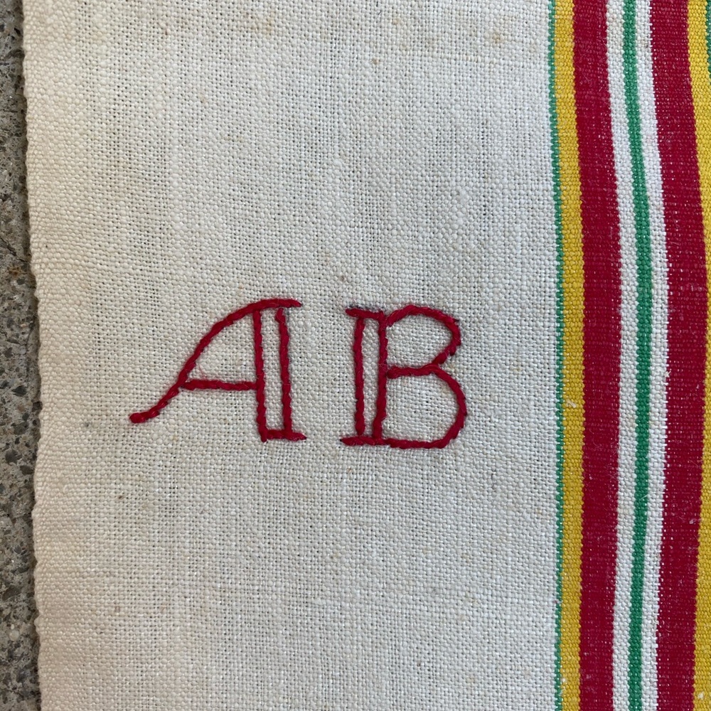 1 Vintage French Métis Linen Towel Cloth mon “AB”